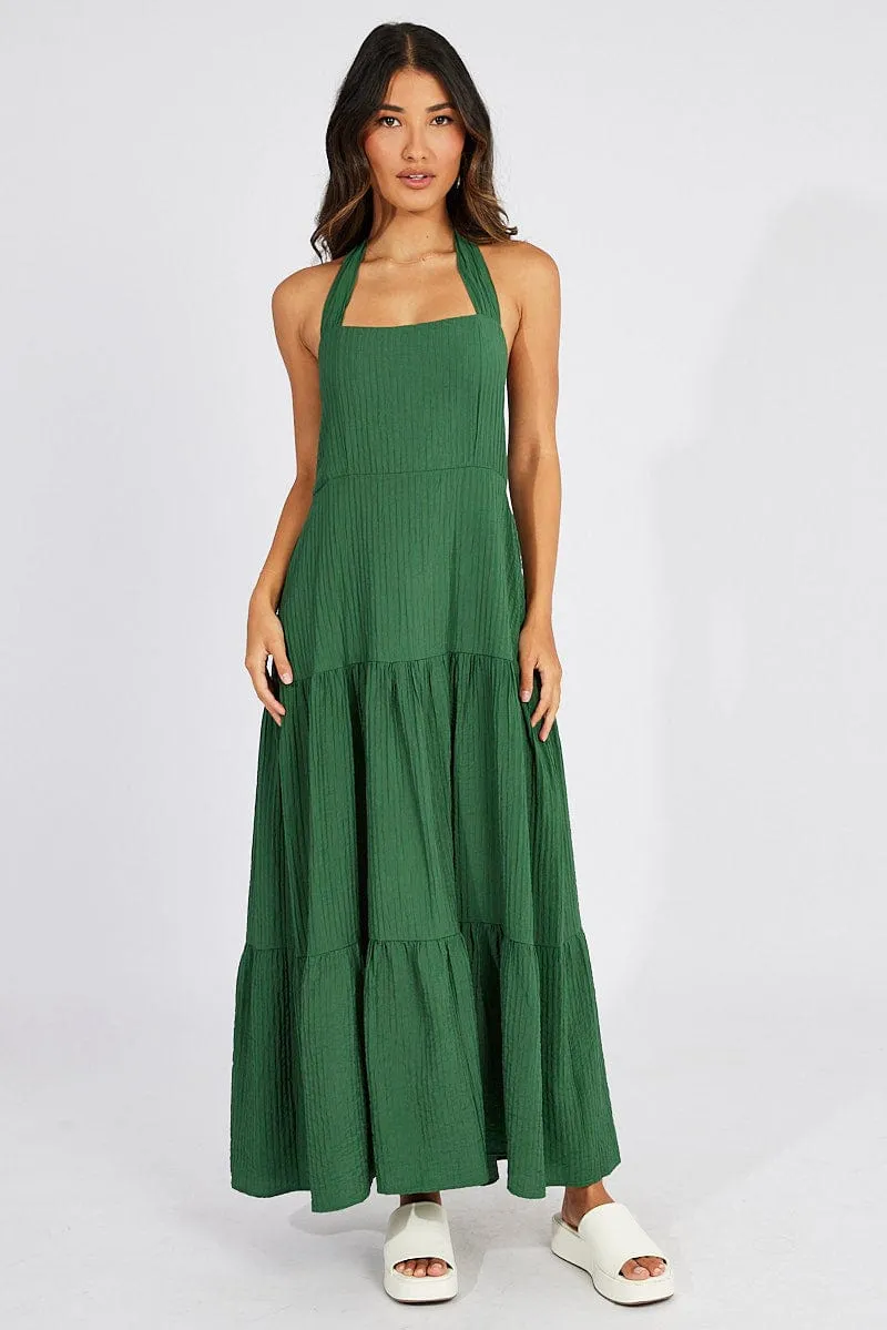 Green Maxi Dress Square Neck Tiered This dress is a versatile option that can be styled in many different ways