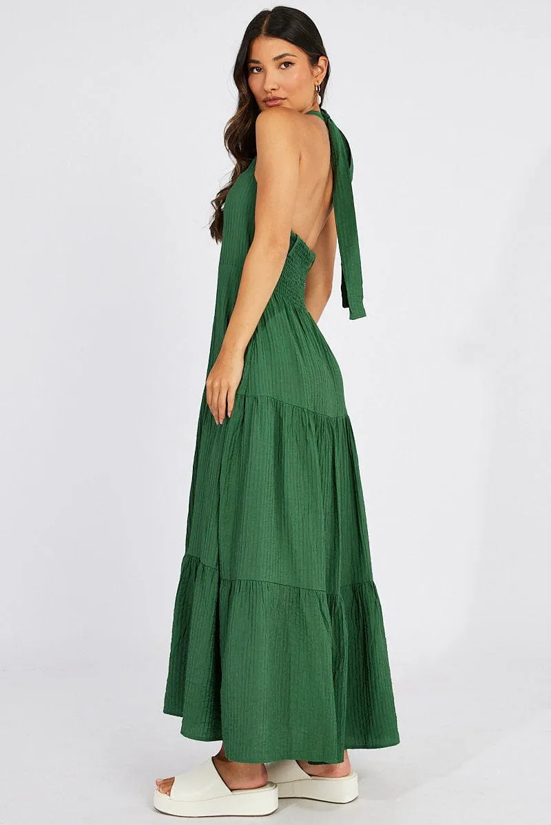 Garnet Glow Green Maxi Dress Square Neck Tiered