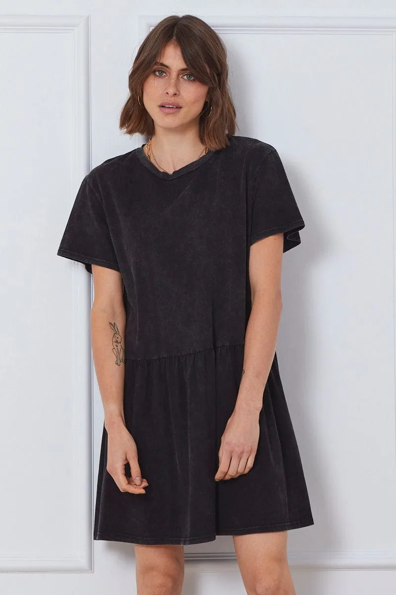 Romantic mini dress Black Mini Dress Short Sleeve