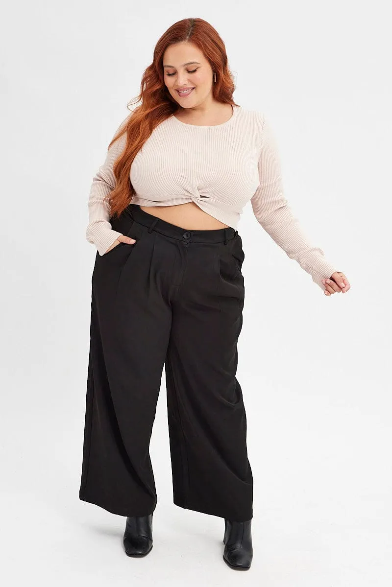 Stain Repellent Coating Functional Comfort Wear Black Wide Leg Pants High Rise