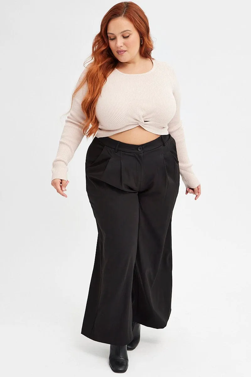 Cozy Style Black Wide Leg Pants High Rise