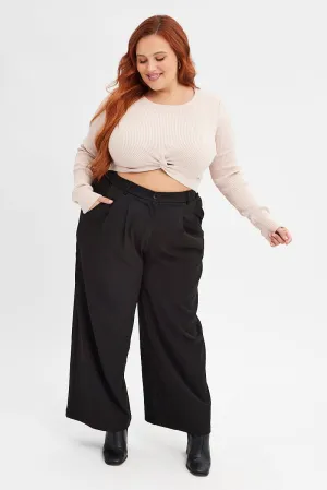 Stain Repellent Coating Functional Comfort Wear Black Wide Leg Pants High Rise
