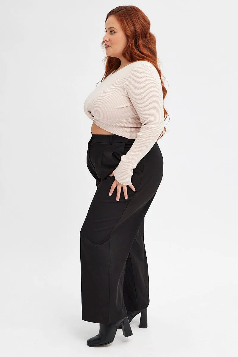 Black Wide Leg Pants High Rise Cozy Layer Essential Fit