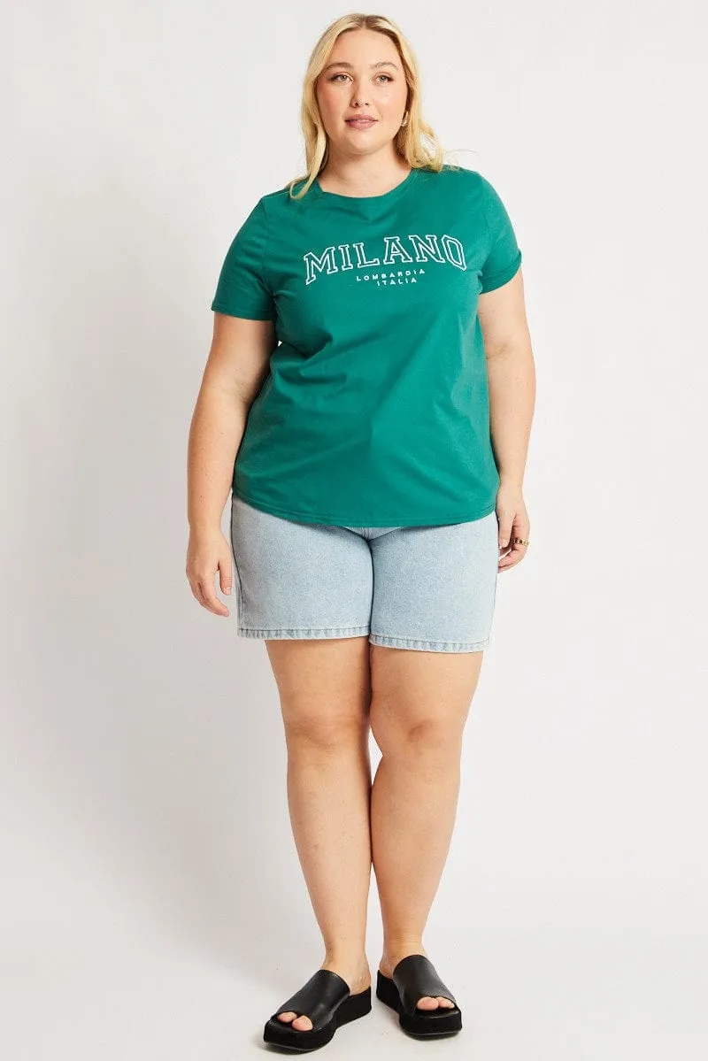 Cozy Comfort Look Easy Fit Wear Green Graphic Tee Short Sleeve Crew Neck