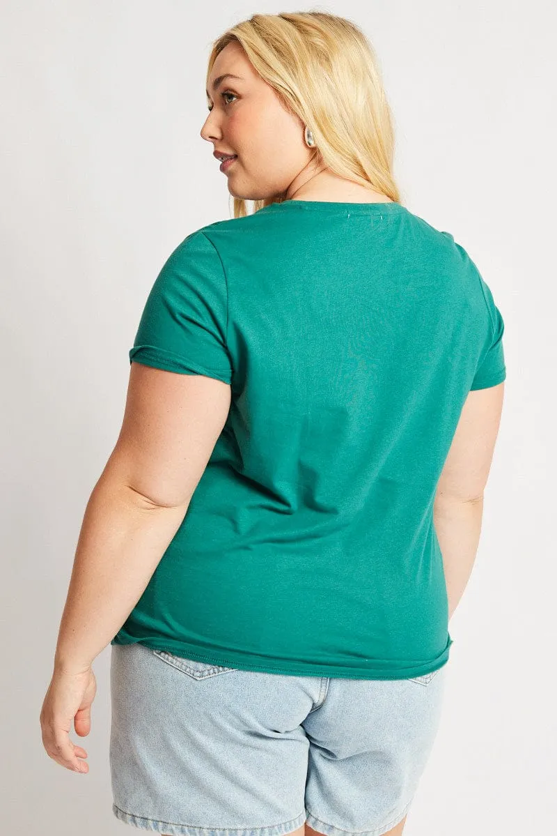 Green Graphic Tee Short Sleeve Crew Neck Chill Comfort Look