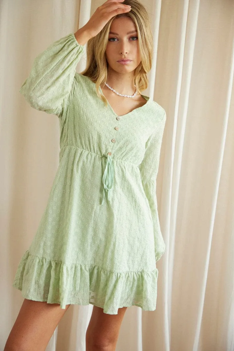 Green Mini Dress Long Sleeve Non toxic Timeless Fashion