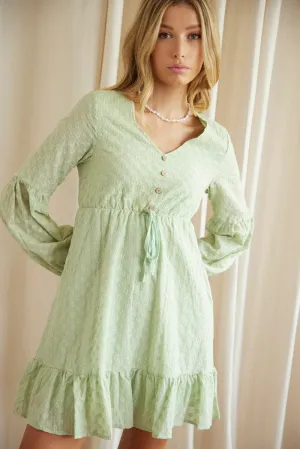 Easy Fit Glow Queen Green Mini Dress Long Sleeve