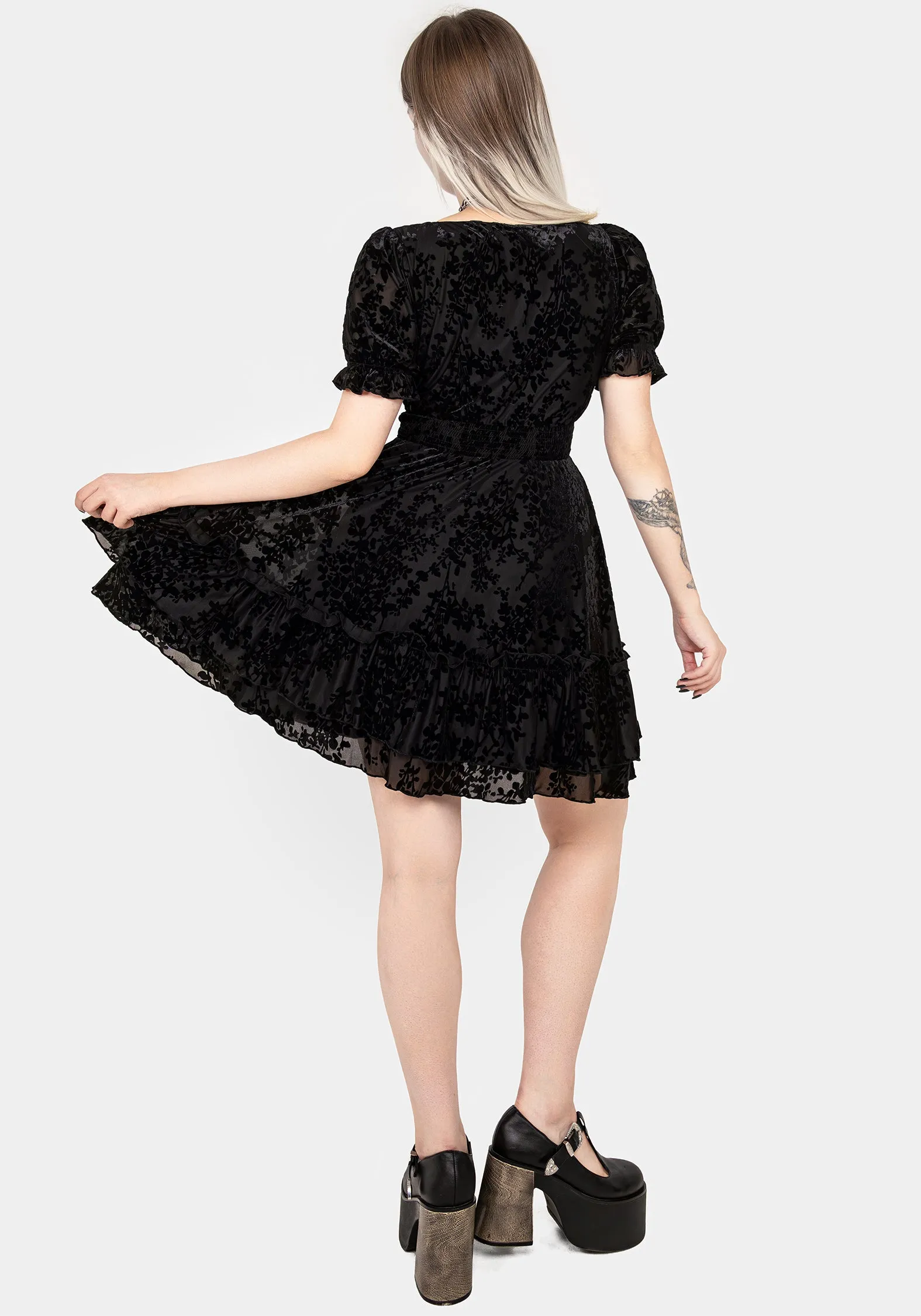 Fashion Forward Lilias Devor?? Velour Mesh Tiered Mini Dress