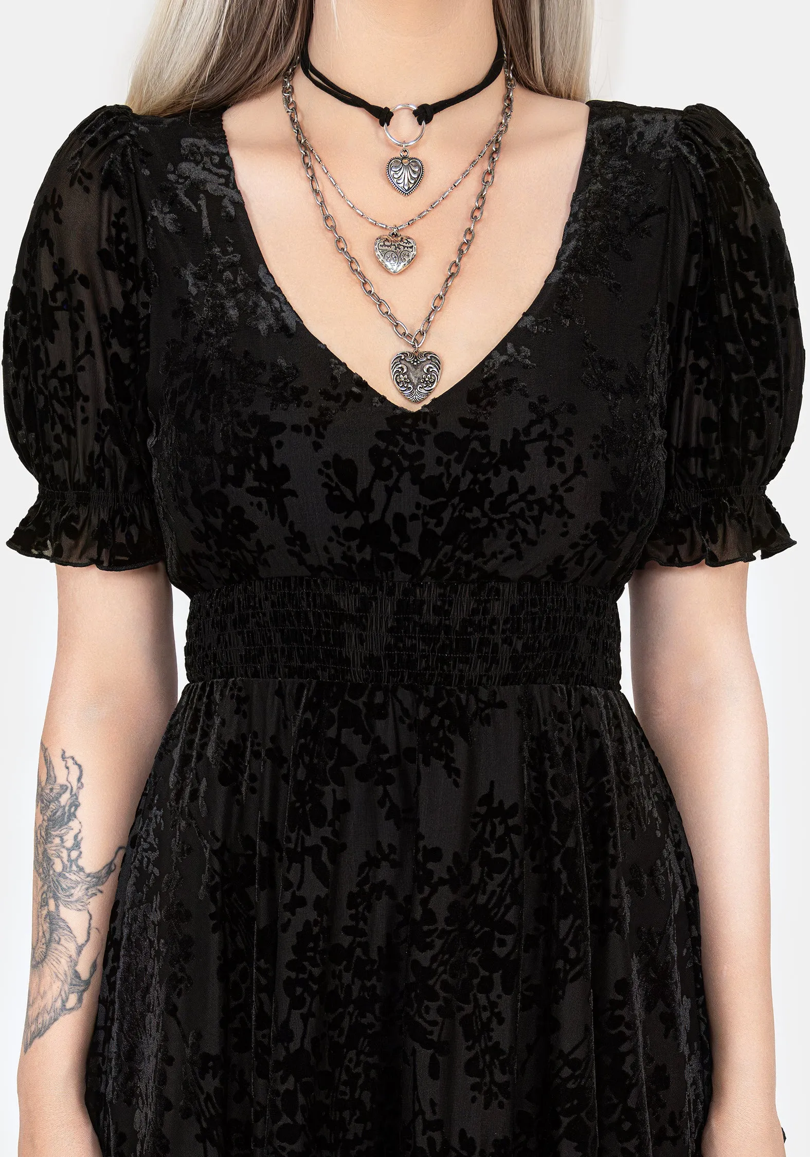 Easy Care Fabric Lilias Devor?? Velour Mesh Tiered Mini Dress