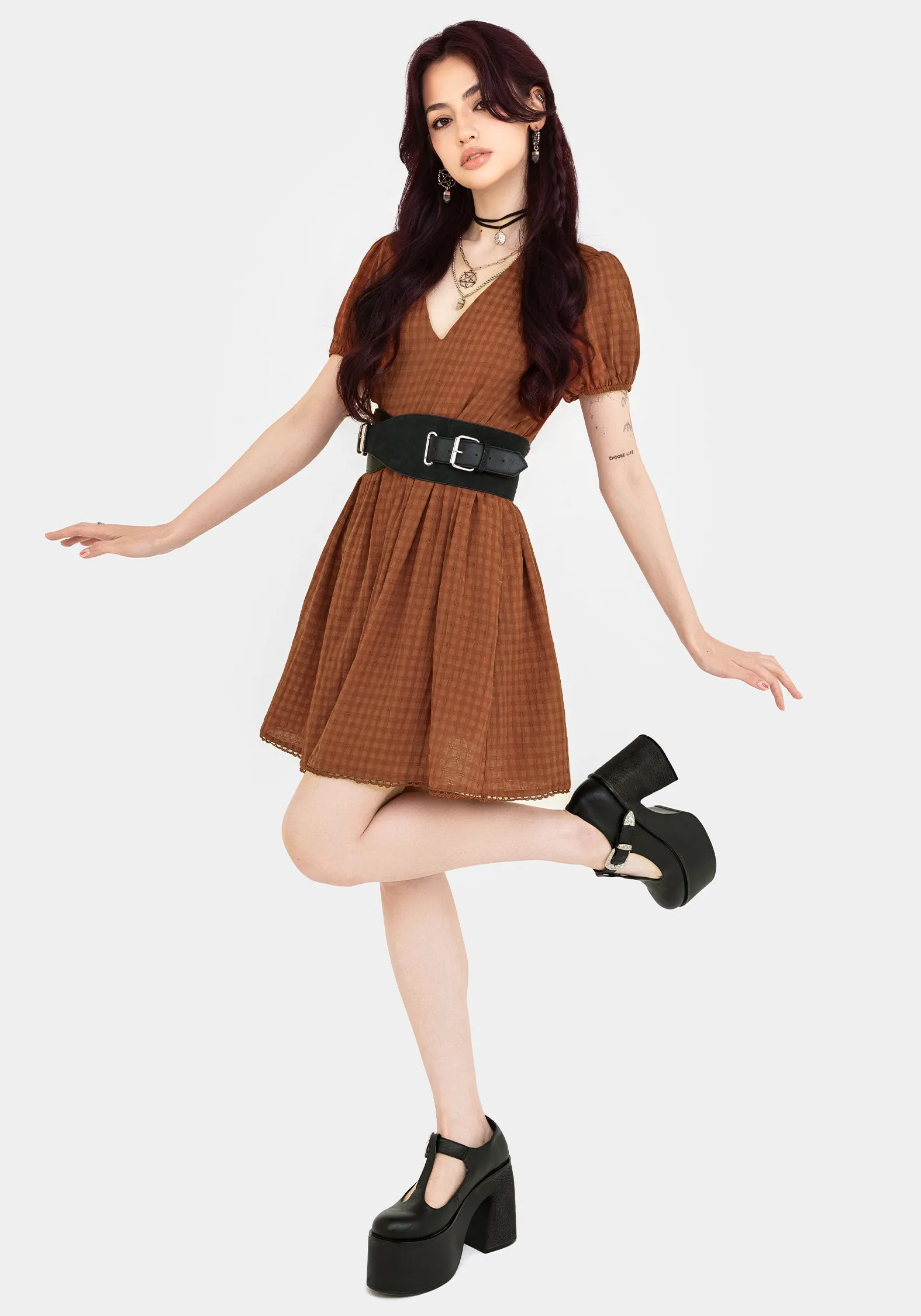 Soleil Cotton-Blend Check Mini Dress Trend Ride