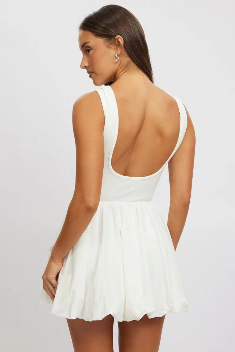 White Bubble Dress Mini Cozy Wear Modest Coverage Cut