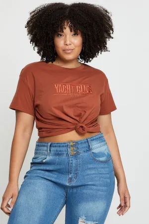 Placement Cotton T-shirt Yatch Club Embroidered Short Sleeve Easygoing Design