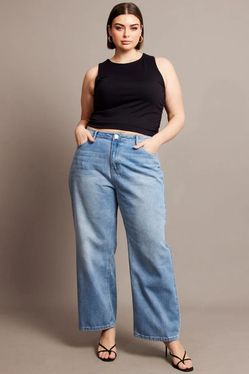 Abrasion Resistance Quality Staple Denim Baggy Jeans High Rise