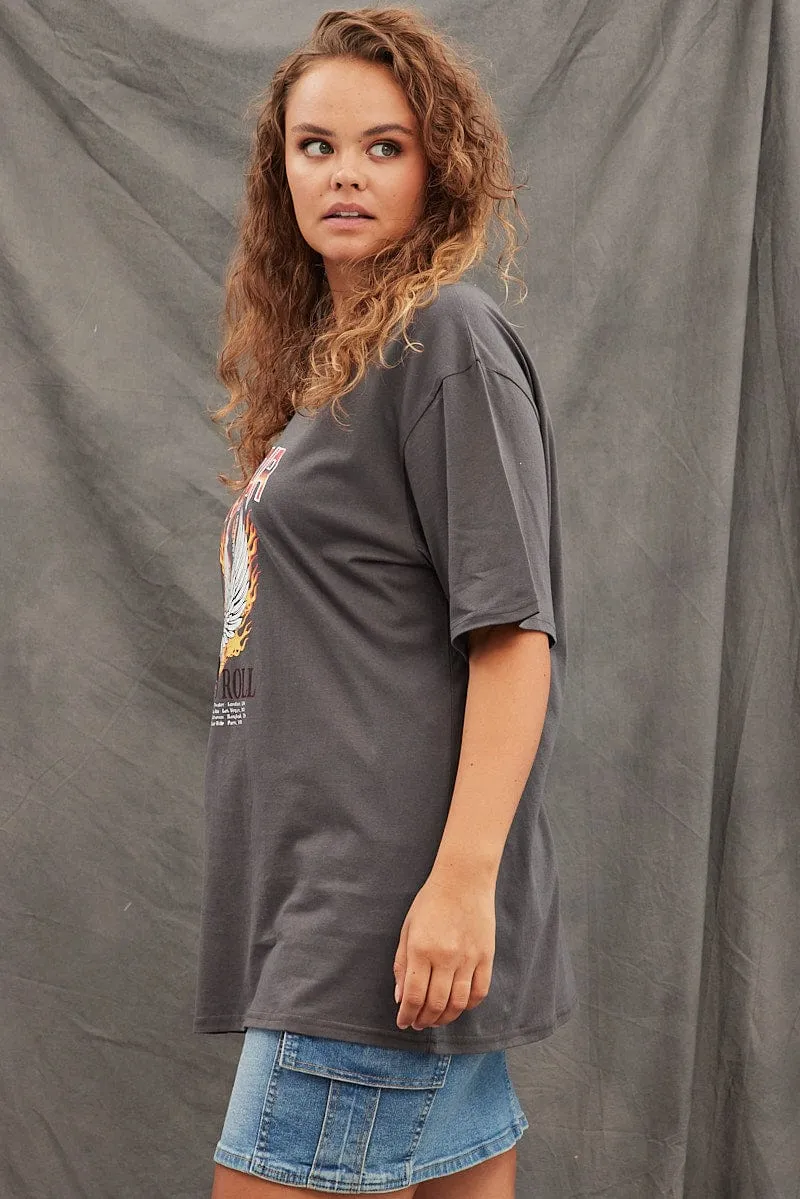 Weekend Trend Grey Graphic T-shirt Short Sleeve Oversized World Tour
