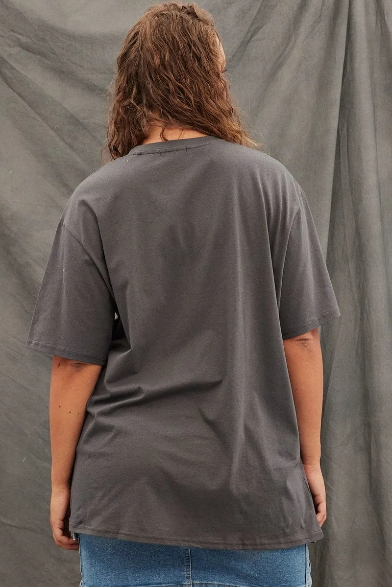 Grey Graphic T-shirt Short Sleeve Oversized World Tour Moisture wicking Travel Light