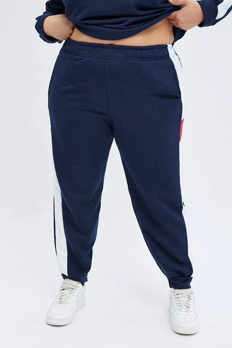 Flattering Waist Multi Track Pants Contrast Elastic Waist Relaxed