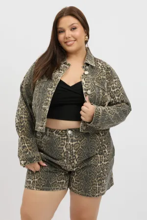 Brown Animal Print Relaxed Short High Rise Airtight Zipper QuickAccessPockets