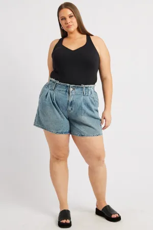 Couple Look LightweightWeave Denim Relaxed Shorts High Rise