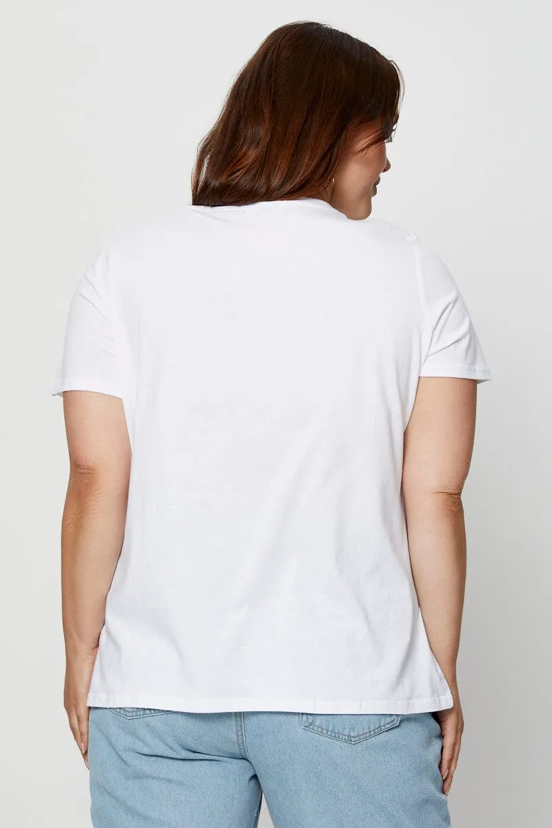 White Graphic T-shirt Crew Neck Short Sleeve Ultra Soft Blend Non Irritating Tags