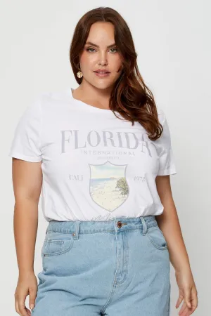 White Graphic T-shirt Crew Neck Short Sleeve MicroPiqueKnit
