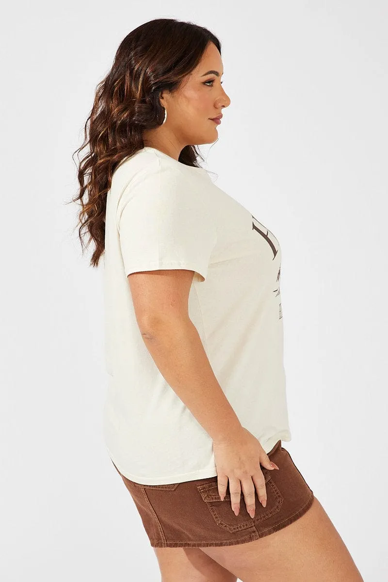 Beige Graphic T-shirt Short Sleeve Crew Neck Fun and Comfortable NonIrritatingTags