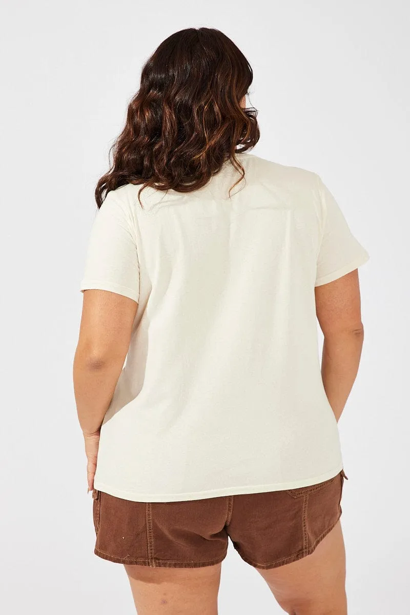 Beige Graphic T-shirt Short Sleeve Crew Neck Comfortable Casual Holiday Comfort Style
