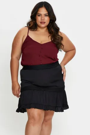 Black Mini Skater Skirt Ruffle Hem Wardrobe Basics Chafe Resistant