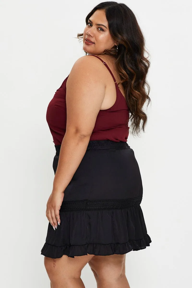 Comfort Fit City Look Black Mini Skater Skirt Ruffle Hem