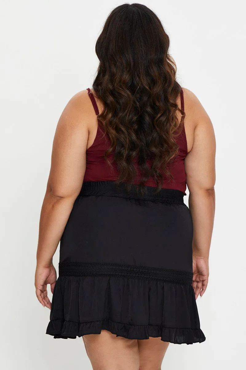 Black Mini Skater Skirt Ruffle Hem Lightwear Look