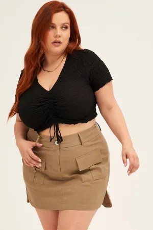 Green Cargo Mini Skirt Curve Hem Performance Wear