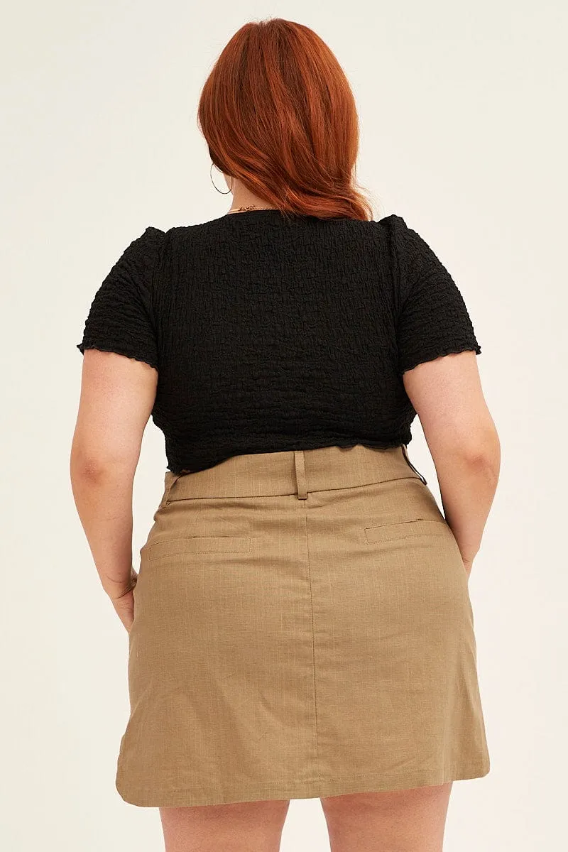 Light Edge Asymmetrical Cut Green Cargo Mini Skirt Curve Hem