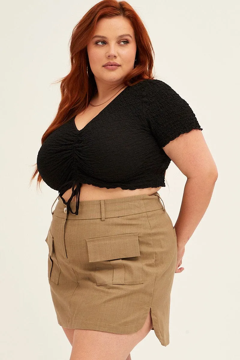 Casual Outfit Outfit Lookbook Green Cargo Mini Skirt Curve Hem