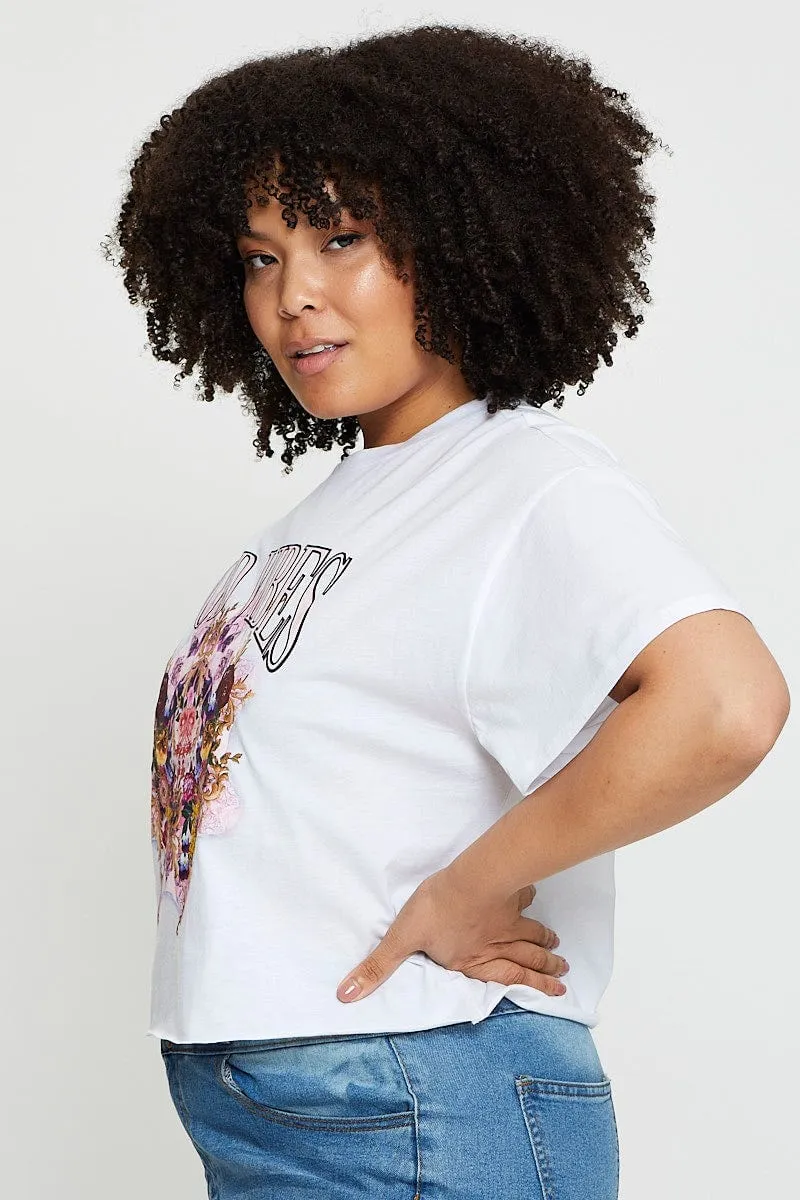 Weekend Comfort Wear Travel Trend Look White Crop T-shirt Good Vibes Short Sleeve Cotton Semi
