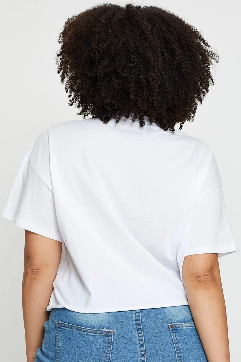 AntiPilling Day-to-Day Comfort White Crop T-shirt Good Vibes Short Sleeve Cotton Semi
