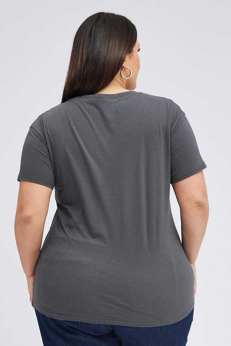 Zero Waste Production DropShoulderDesign Black Graphic T-shirt Short Sleeve Crew Neck