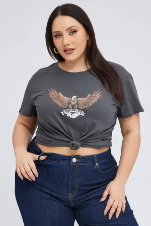 Black Graphic T-shirt Short Sleeve Crew Neck Basic Layer