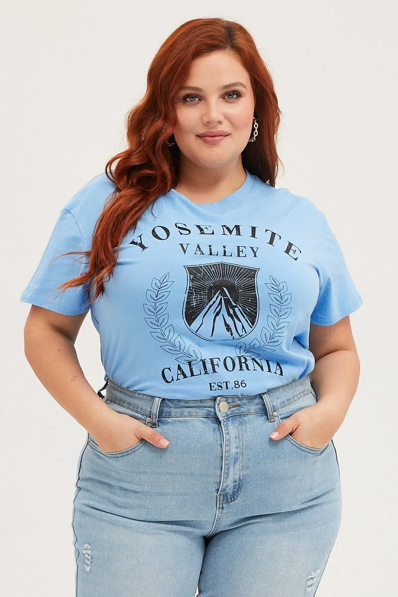 Blue Crop T-shirt Mountain Short Sleeve Cotton Semi Vintage authenticity