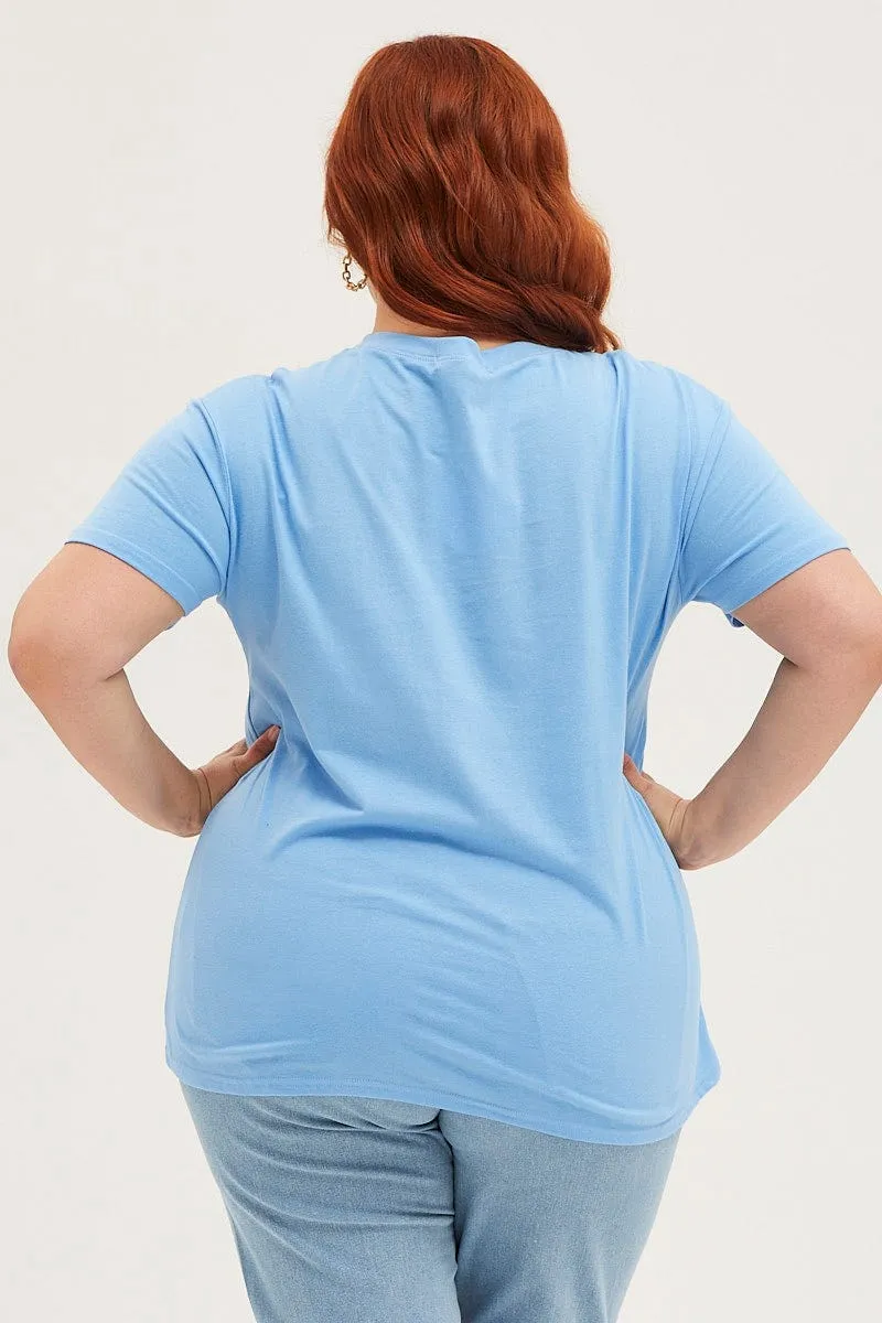 Blue Crop T-shirt Mountain Short Sleeve Cotton Semi Timeless Wear