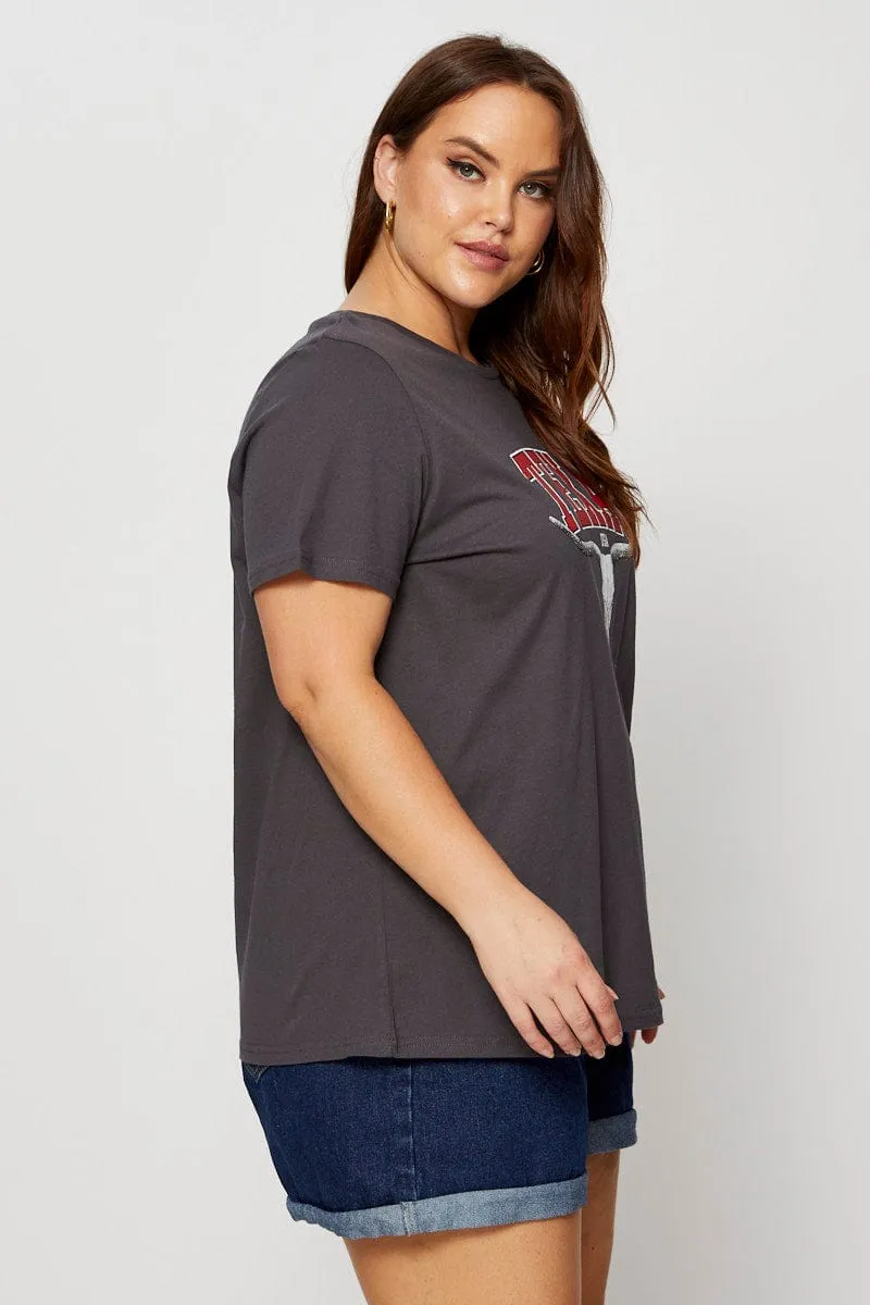 Simple and Chic Casual All-Day Grey Graphic T-shirt Crew Neck Short Sleeve
