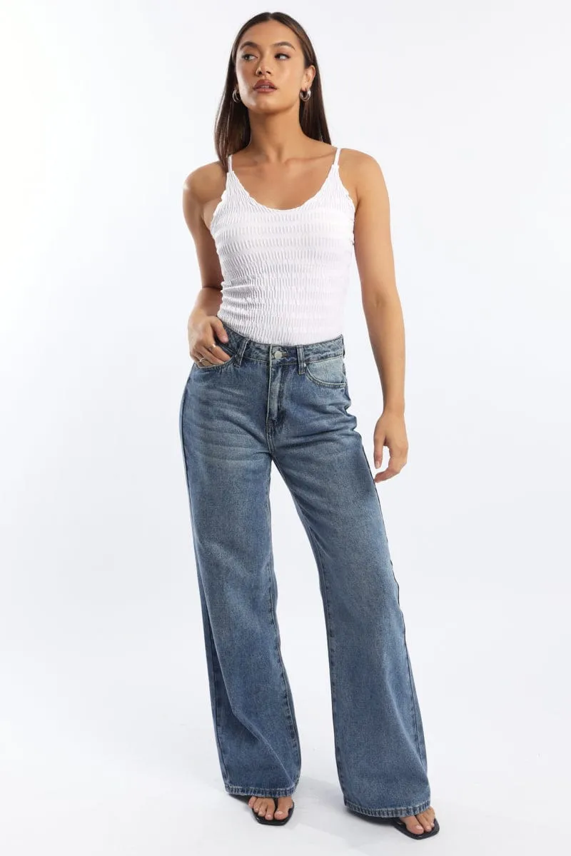 London Edge White Textured Cami Top Seamless