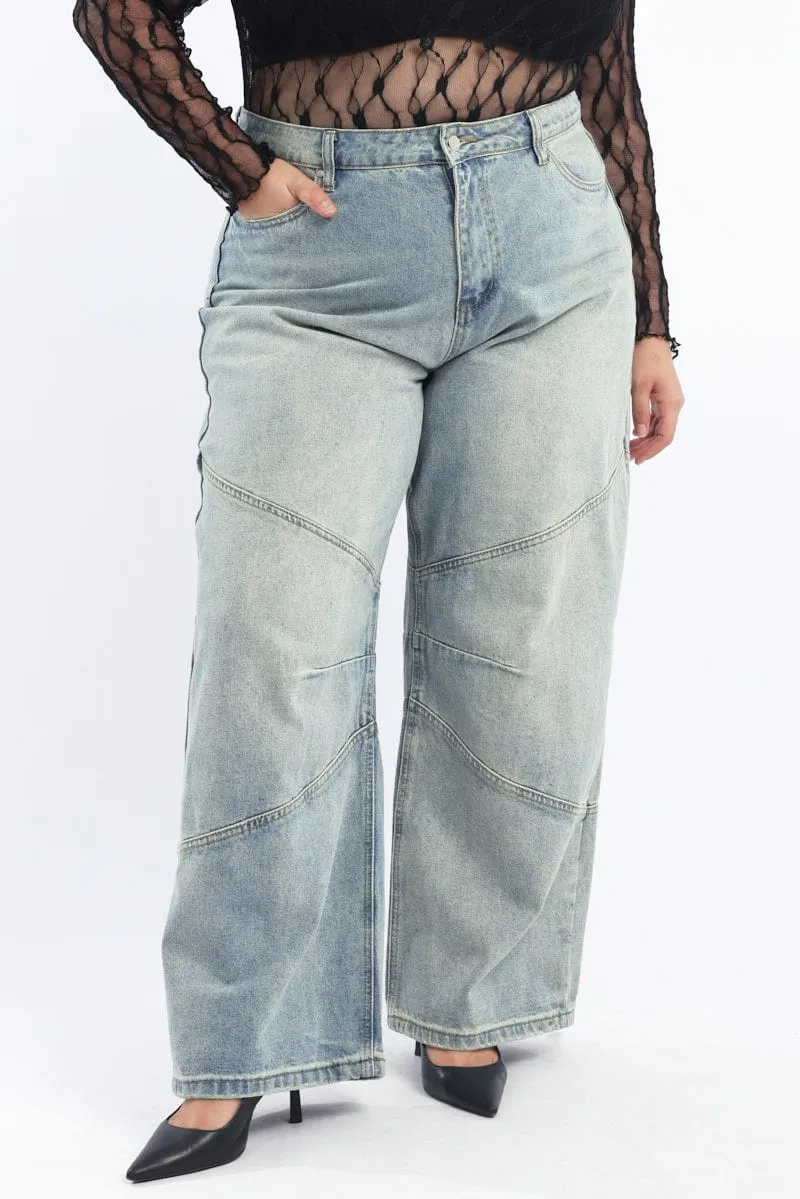 Unisex Fashion Denim Barrel Jeans Low Rise