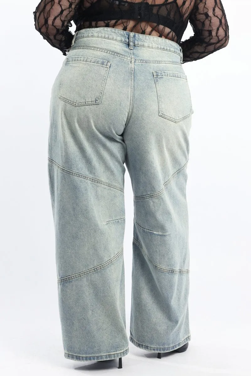 Denim Barrel Jeans Low Rise Simple Fit