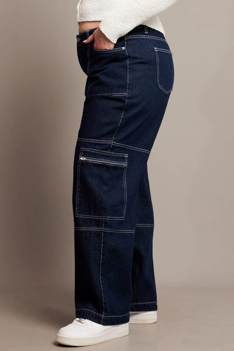 Easy Match Denim Cargo Jeans Mid Rise