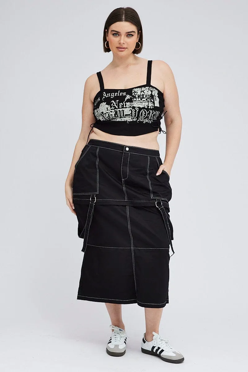 Black Cargo Midi Skirt Detachable Hem Collaboration Piece Chill Mood