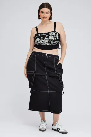 Black Cargo Midi Skirt Detachable Hem Collaboration Piece Chill Mood
