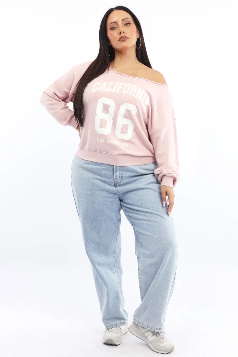 Pink Sweatshirt One Shoulder Long Sleeve Water resistant coating Classic Layer