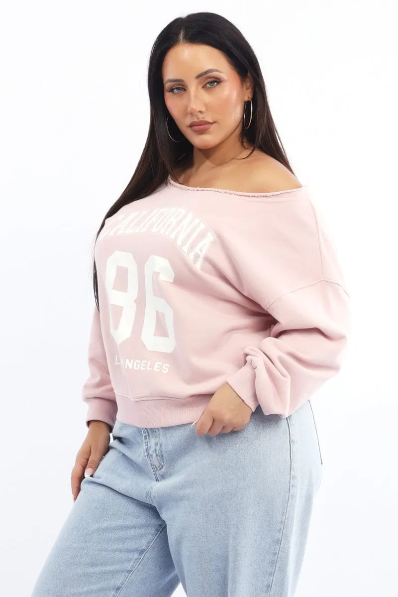 Chill Layers Pink Sweatshirt One Shoulder Long Sleeve