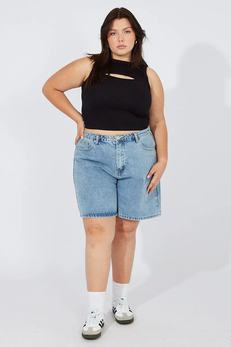 Glow Core Black Cut Out Tank Top Crew Neck Seamless