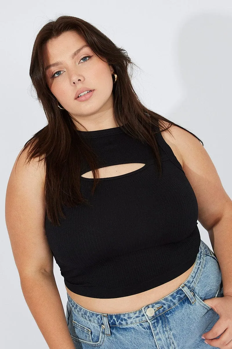 StainlessZippers Convertible Style Black Cut Out Tank Top Crew Neck Seamless