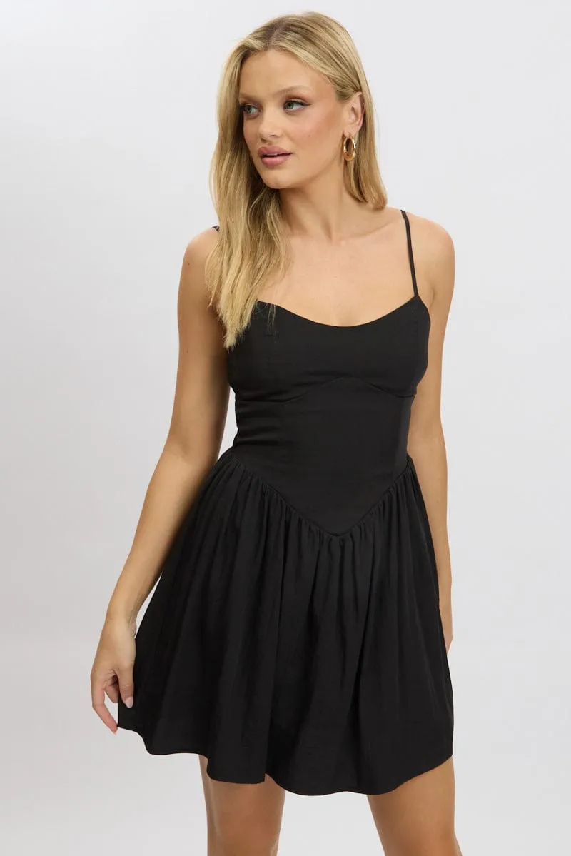 Black Fit And Flare Dress Drop Waist Mini Warm Tracksuit
